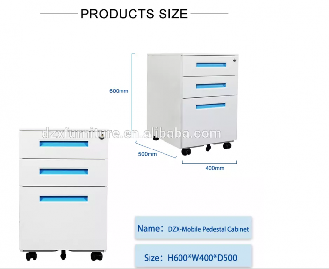 Especificaciones de acero de los muebles de China del gabinete de la venta 3 del cajón de fichero del gabinete de la limadura lateral caliente de la oficina