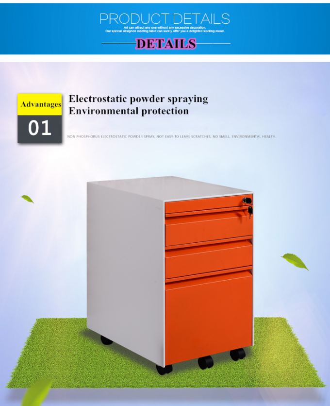 Gabinete movible de acero modificado para requisitos particulares hermoso diseño colorido de 3 cajones de la oficina de los muebles de oficinas